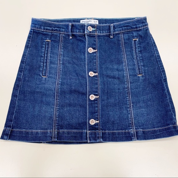 abercrombie kids Other - Abercrombie Kids Girls Denim Jean Button Front Mini Skirt Pockets Cotton Stretch